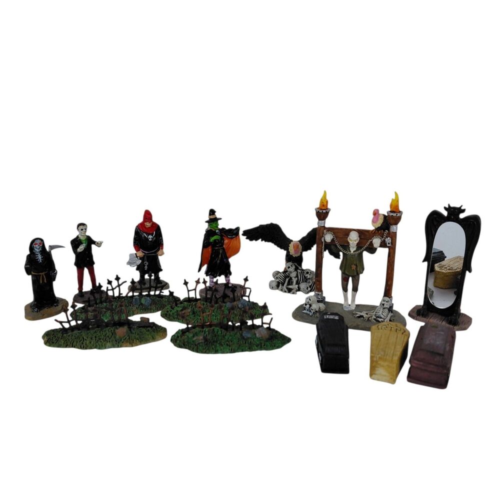 Lemax Spooky Town Tortured Soul Figures Fence Pieces Grim Reaper Vulture Coffins